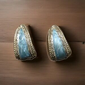 Vintage Edgar Berebi Earrings Teal Resin Silver Tone